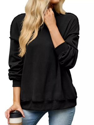 Loose Fit Crew Neck Sweatshirt in Army Green with exposed seam