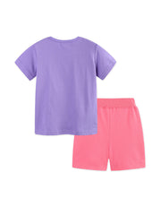 Purple cotton t-shirt and pink shorts set for baby girls.