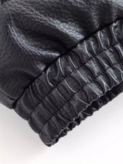 Asymmetrical Faux Leather Moto Jacket in Black, fabric detail