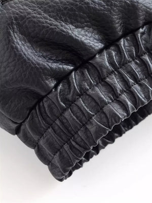 Asymmetrical Faux Leather Moto Jacket in Black, fabric detail