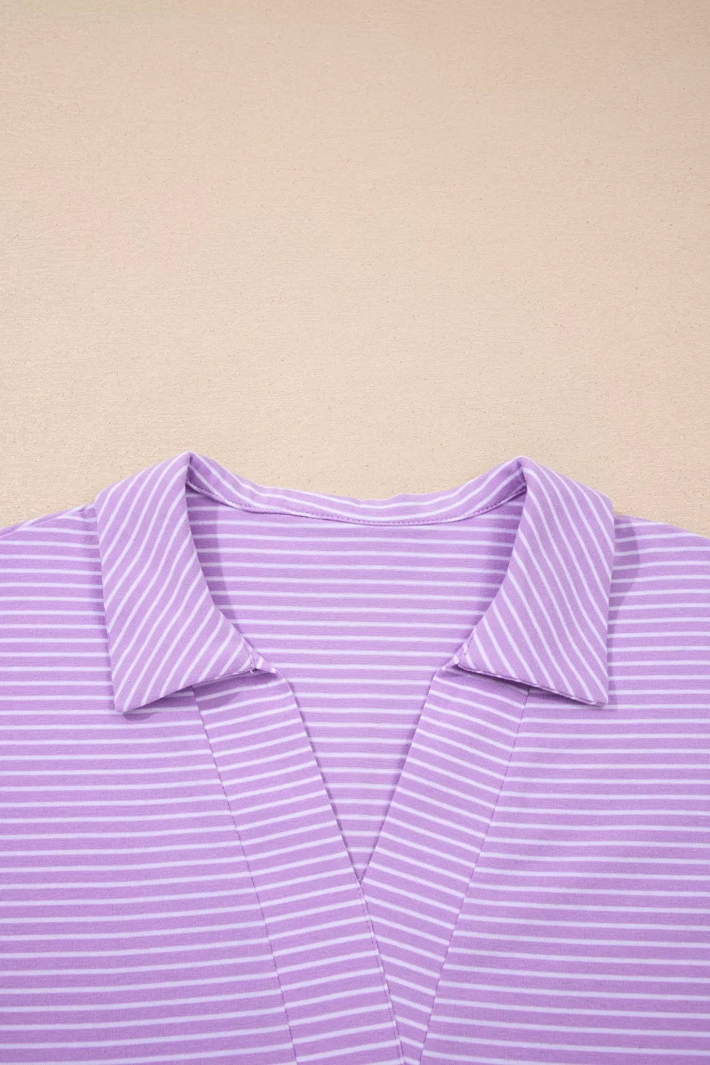 Lavender striped polo shirt with collar detail