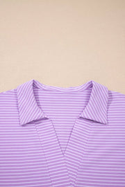 Lavender striped polo shirt with collar detail