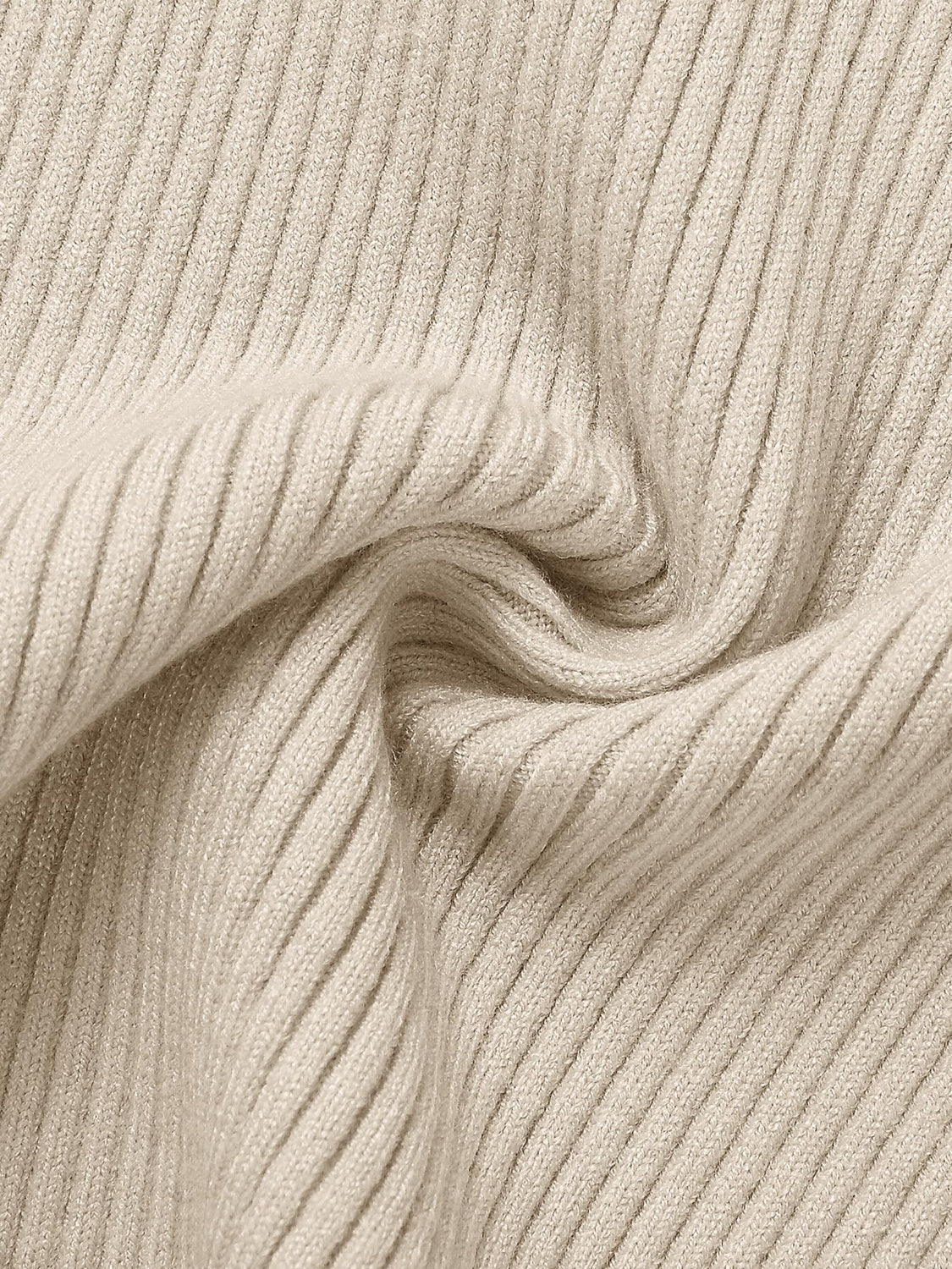 Beige ribbed crew neck fitted tee with a soft knit texture.