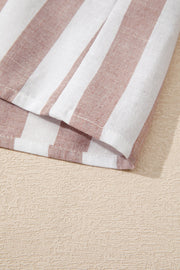 Gathered collar stripe sleeveless blouse in stripe pattern with button detail
