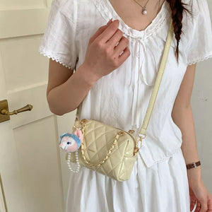 Quilted Chain Strap Crossbody Bag in Yellow, back view