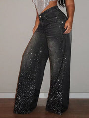 Rhinestone-embellished High-waist Jeans