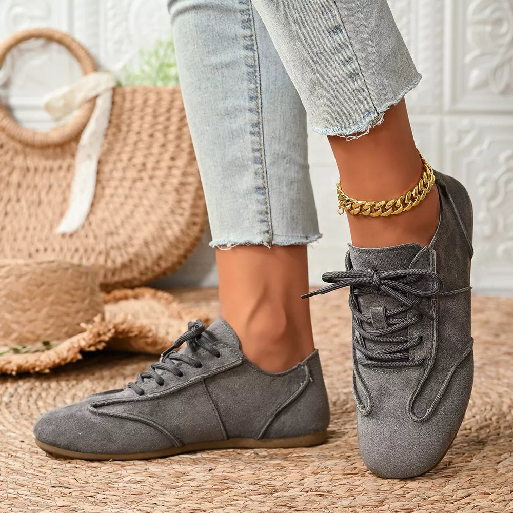 Lace Up Round Toe Sneakers in Brown, editorial view