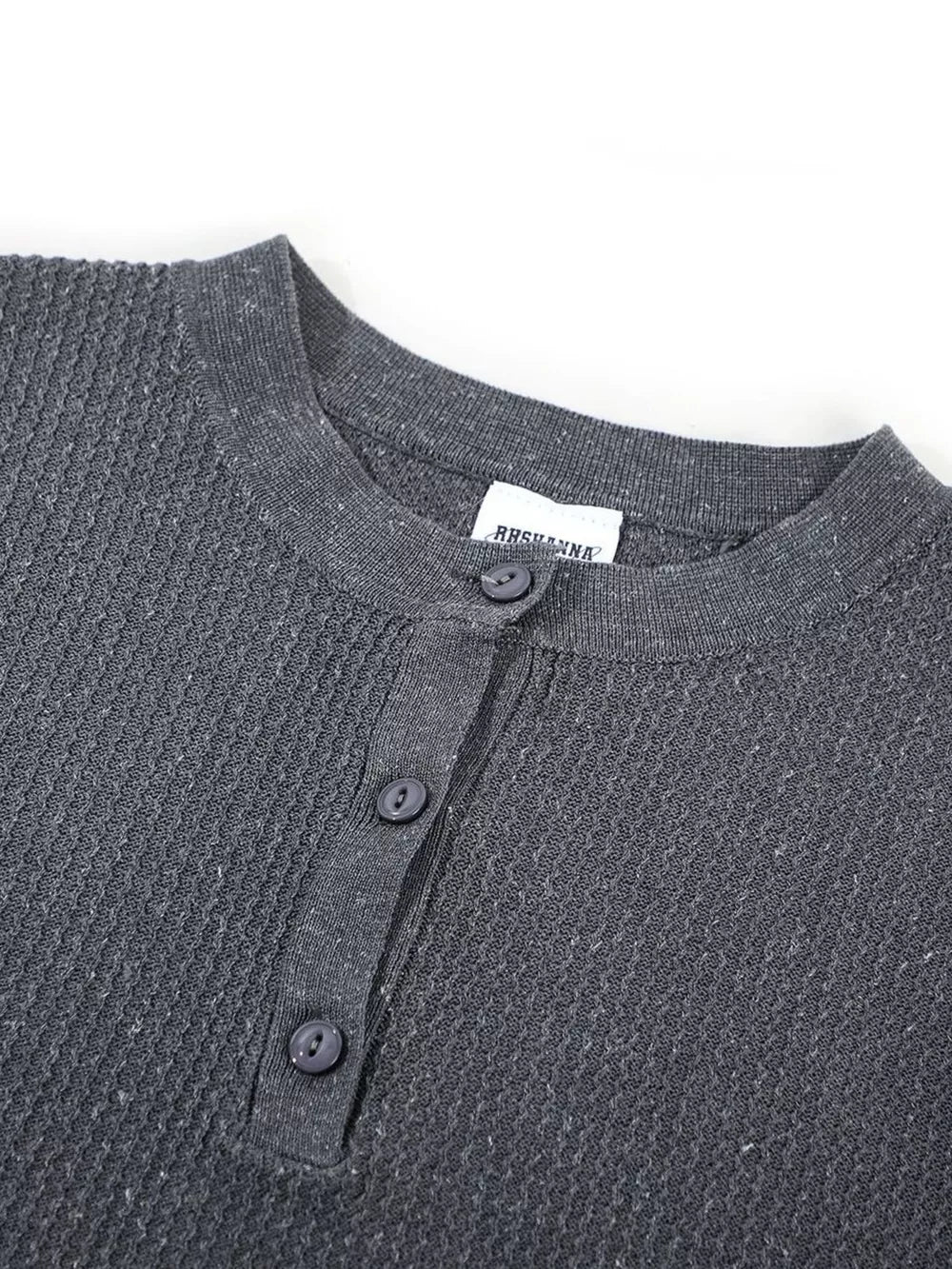 Men's Textured Knit Henley Top in Grey, back view