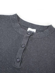 Men's Textured Knit Henley Top in Grey, back view
