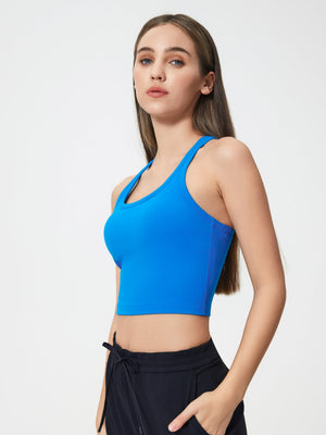 Sculpted racerback crop tank in Royal Blue with a scoop neckline.