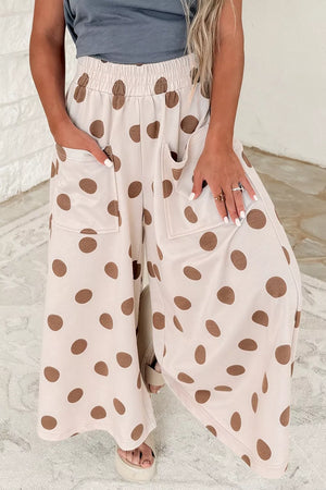 Polka Dot Wide Leg Elastic Waist Pants in Dust Storm, alternate angle