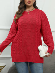 Deep Red cable knit sweater with diamond stitch pattern and crewneck.