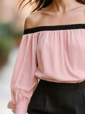 Off-shoulder Ruched Top in Black, model styling view