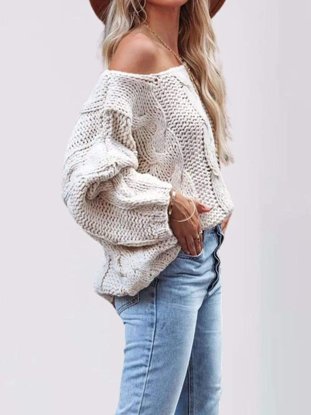 100% acrylic Care instructions: Machine wash cold pullover sweater in White with oversized silhouette
