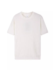 White ribbed knit relaxed fit men's t-shirt with crew neck.