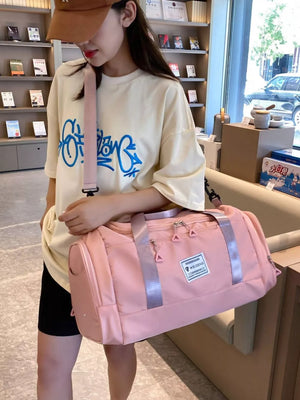 Sakura Powder Oxford cloth duffle bag with detachable strap and silver accents