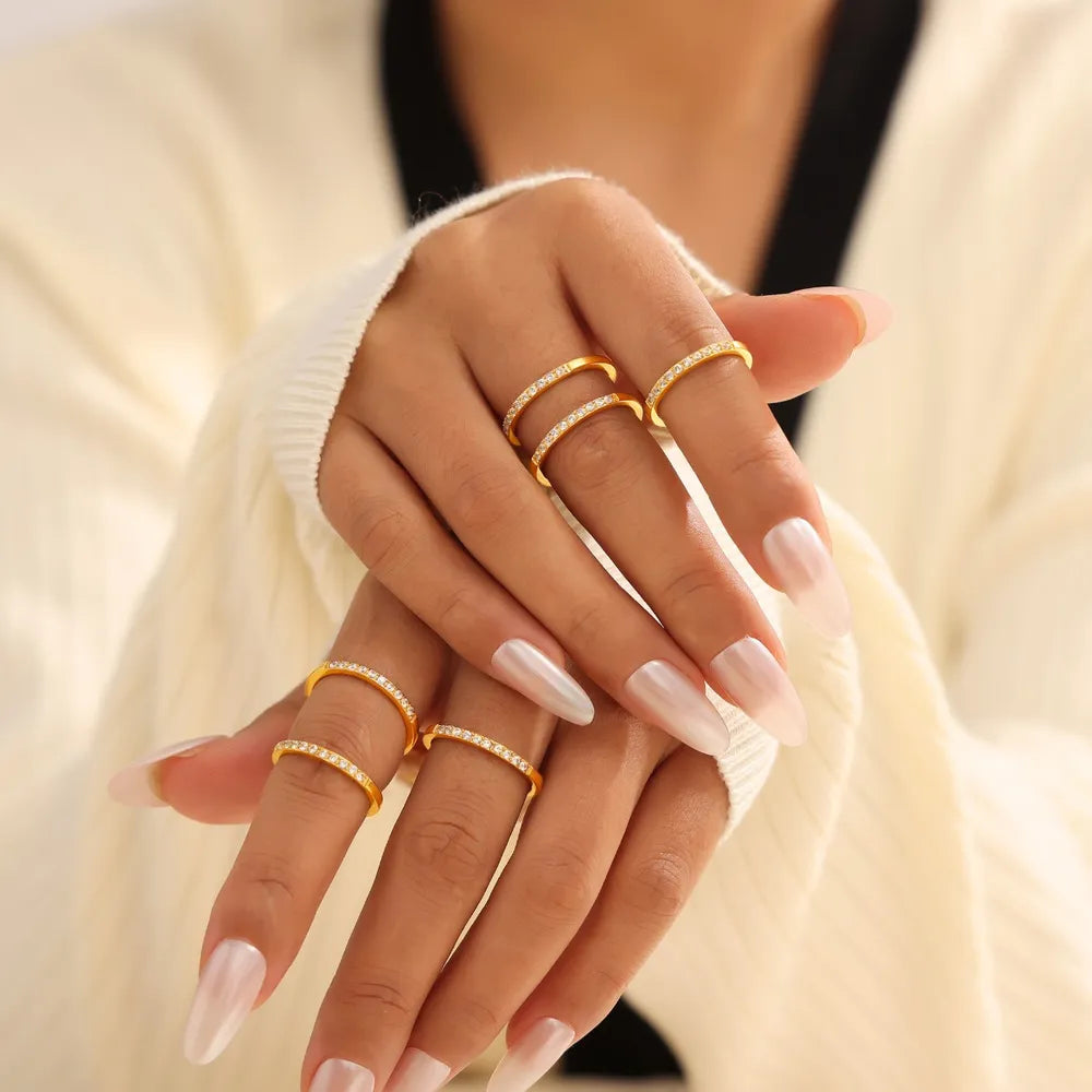 Gold pavé band stacking ring set with clear stones, 18K gold-plated