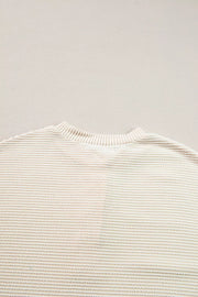 Corded Texture Lantern Sleeve Henley Sweatsuit in Ivory, view 11