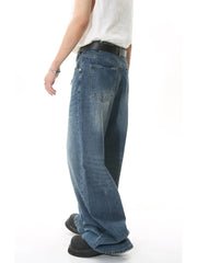 Men S Full Size Vintage Wash Wide Leg in Gray, close-up detail