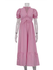 Frilled V-neck Tie-waist Maxi Dress
