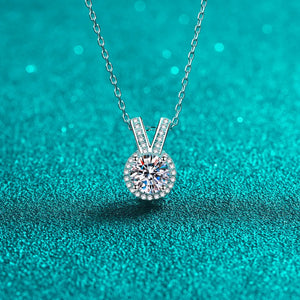Silver halo diamond pendant necklace with rabbit ear detail on 925 sterling silver chain