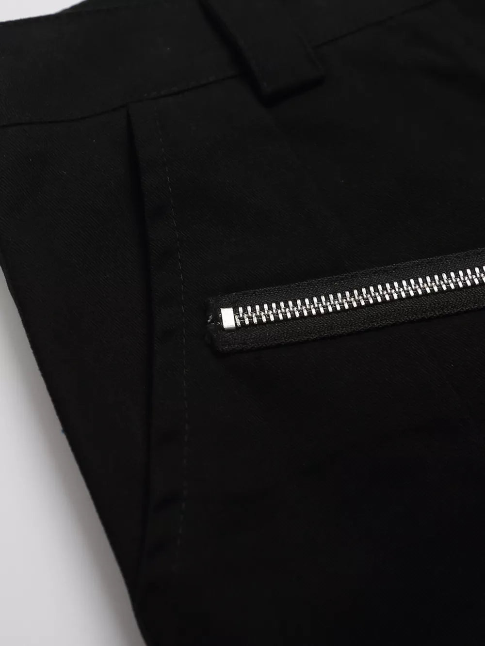 Men's Zipper Detail Wide Leg Capris in Black, model styling view