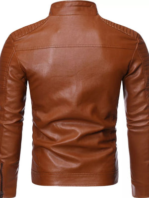 Men's Plus Size Zip Up Motorcycle Jacket in Coffee, side view