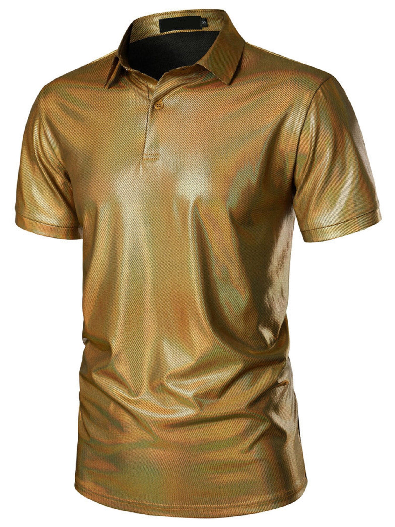 Gold collared polo shirt with textured finish and short sleeves