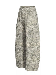 Leopard print wide-leg cargo sweatpants with flap pockets.