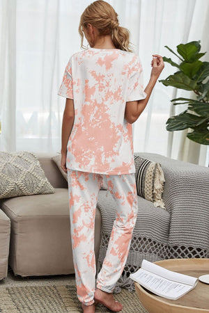 Tie-dye lounge set in peach and white with relaxed fit t-shirt and joggers.