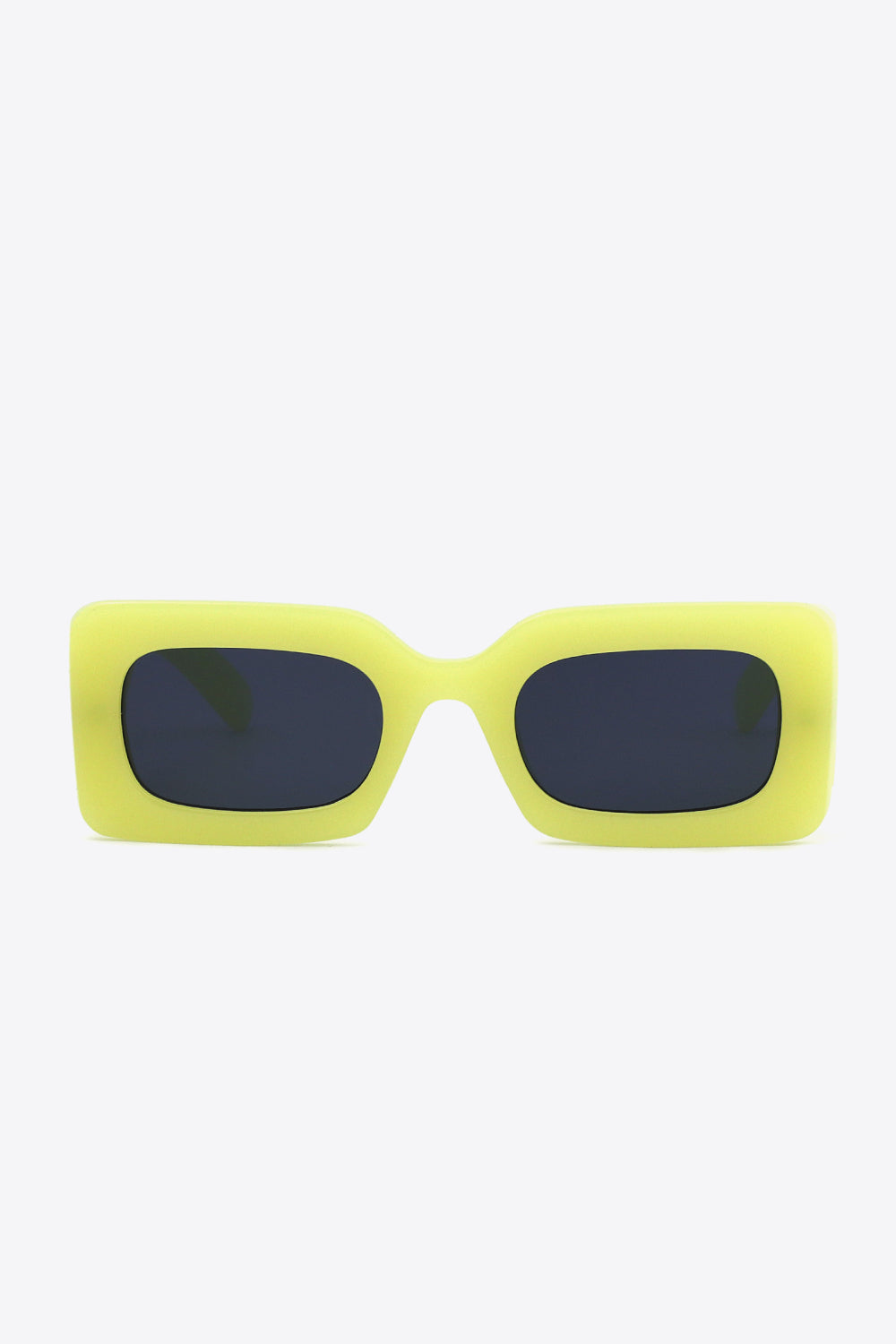 Neon yellow acetate rectangle sunglasses with dark lenses