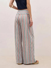Striped Wide-leg Pants With Tie Waist in Blue, fit detail