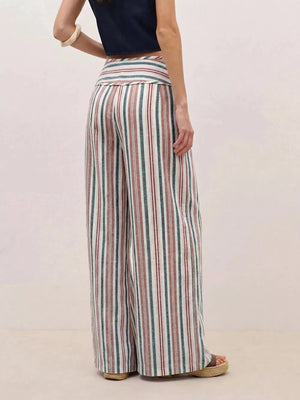 Striped Wide-leg Pants With Tie Waist in Blue, fit detail