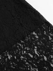 Black lace maxi skirt with intricate floral pattern and sheer detail.