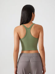 Sculpted Racerback Crop Tank in Sage, showing back view with racerback detail.