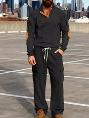 Men's Casual Button Detail Top And Pants Set in Gray, side view