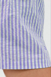 Seersucker boxer shorts in blue purple stripe pattern, breathable loungewear.