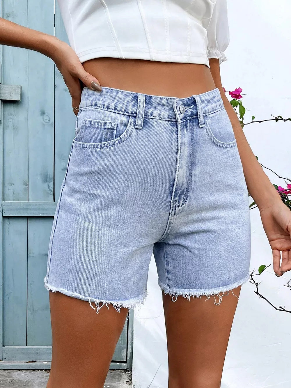 Frayed Hem Denim Shorts, front view