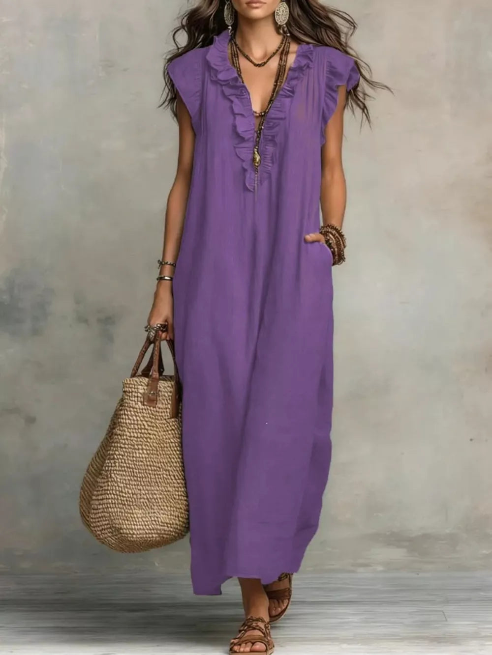 Ruffled V-neck Maxi Dress, view 12