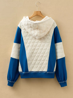 Quilted Fleece Color Block Oversize Hoodie in Ivory, model styling view