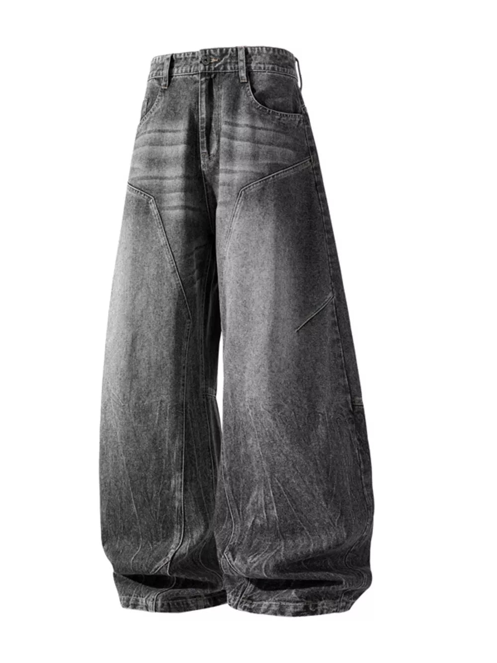 Black Gray wide-leg jeans with geometric paneling and a relaxed fit.