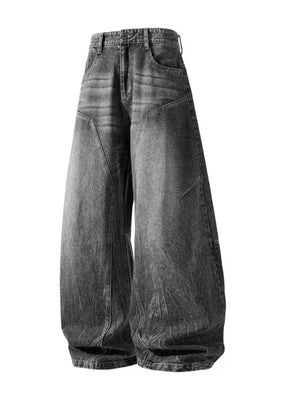 Black Gray wide-leg jeans with geometric paneling and a relaxed fit.