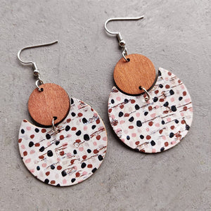 Cork & wood abstract drop earrings with polka dot pattern, Style C