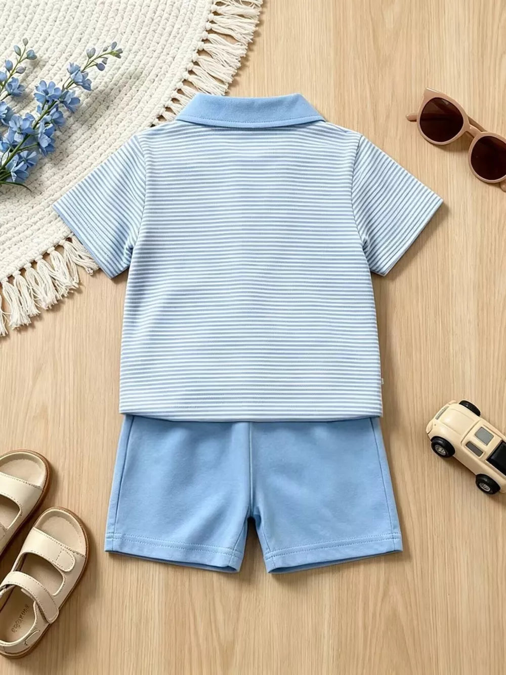 Baby boys blue striped polo shirt and shorts set