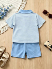 Baby boys blue striped polo shirt and shorts set