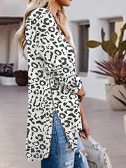 White leopard print V-neck top with side zip detail