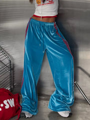 Velvet Wide-leg Pants in Green, model styling view