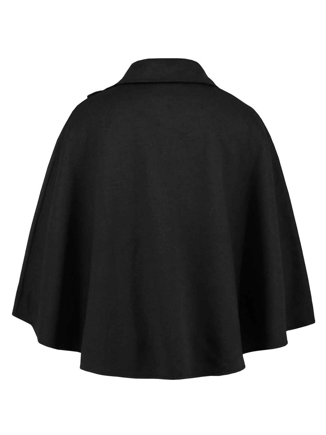 Black asymmetric cape jacket with collar and button front detail