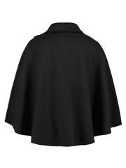 Black asymmetric cape jacket with collar and button front detail