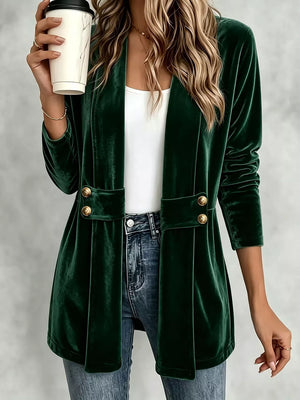 Elegant Velvet Open-front Cardigan in White, product detail